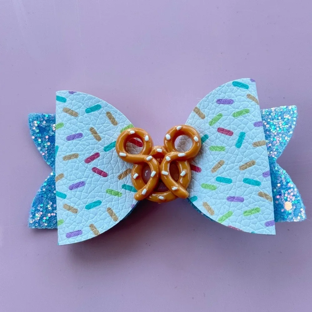 Klass Mickey Mouse Inspired Pretzel Sprinkles Sweet Treats Glitter Hair Bow Clip